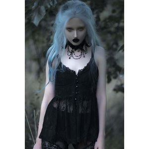 RESERVED FOR @MECHANICALFAYE DONT BUY Into Ashes Lace Top Black Small